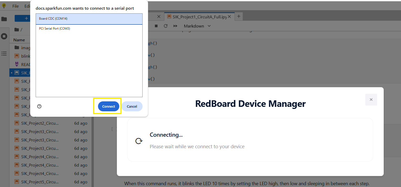Device selection dialog example