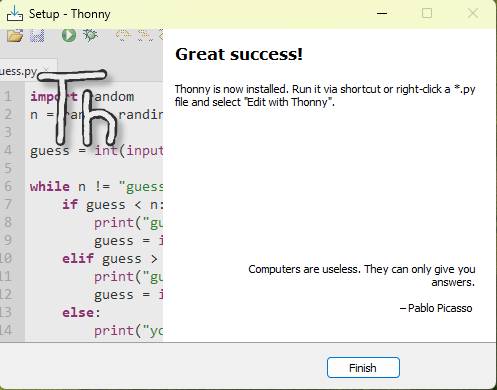 Thonny Installation Successful