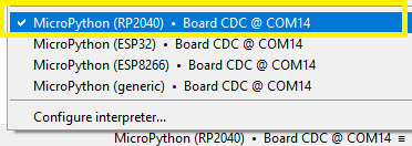 Thonny Board Connection Manager - Select MicroPython
