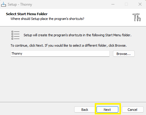 Thonny Start Menu Folder
