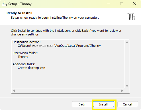 Thonny Install Confirmation